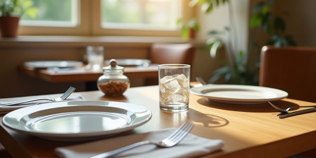 Polish restaurant table setting with tip jar.