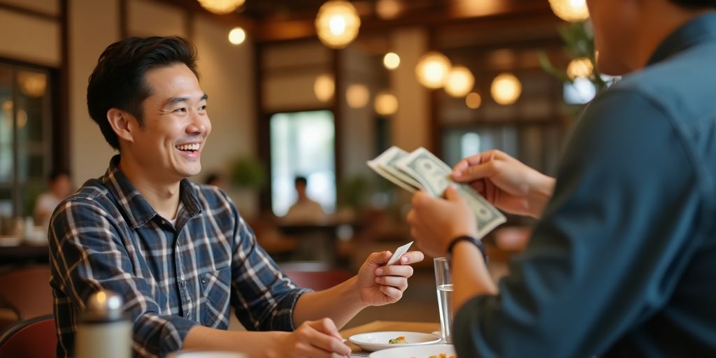 Traveler tipping in a South Korean restaurant.